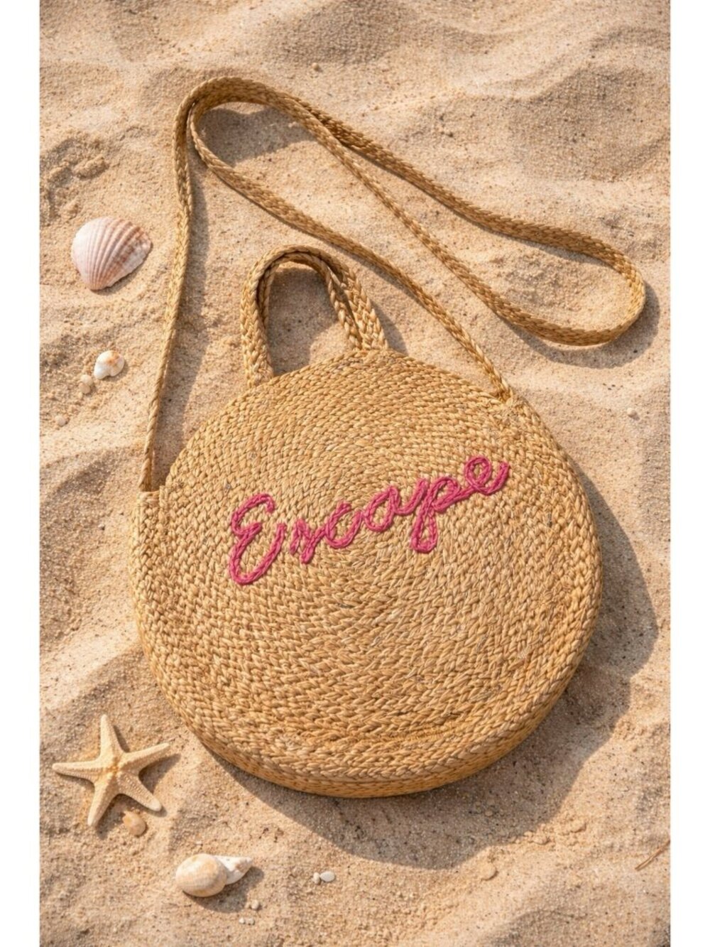 Shiraleah Natural Woven Jute Bag Pink Escape Vacation Beach Casual Circle Tote